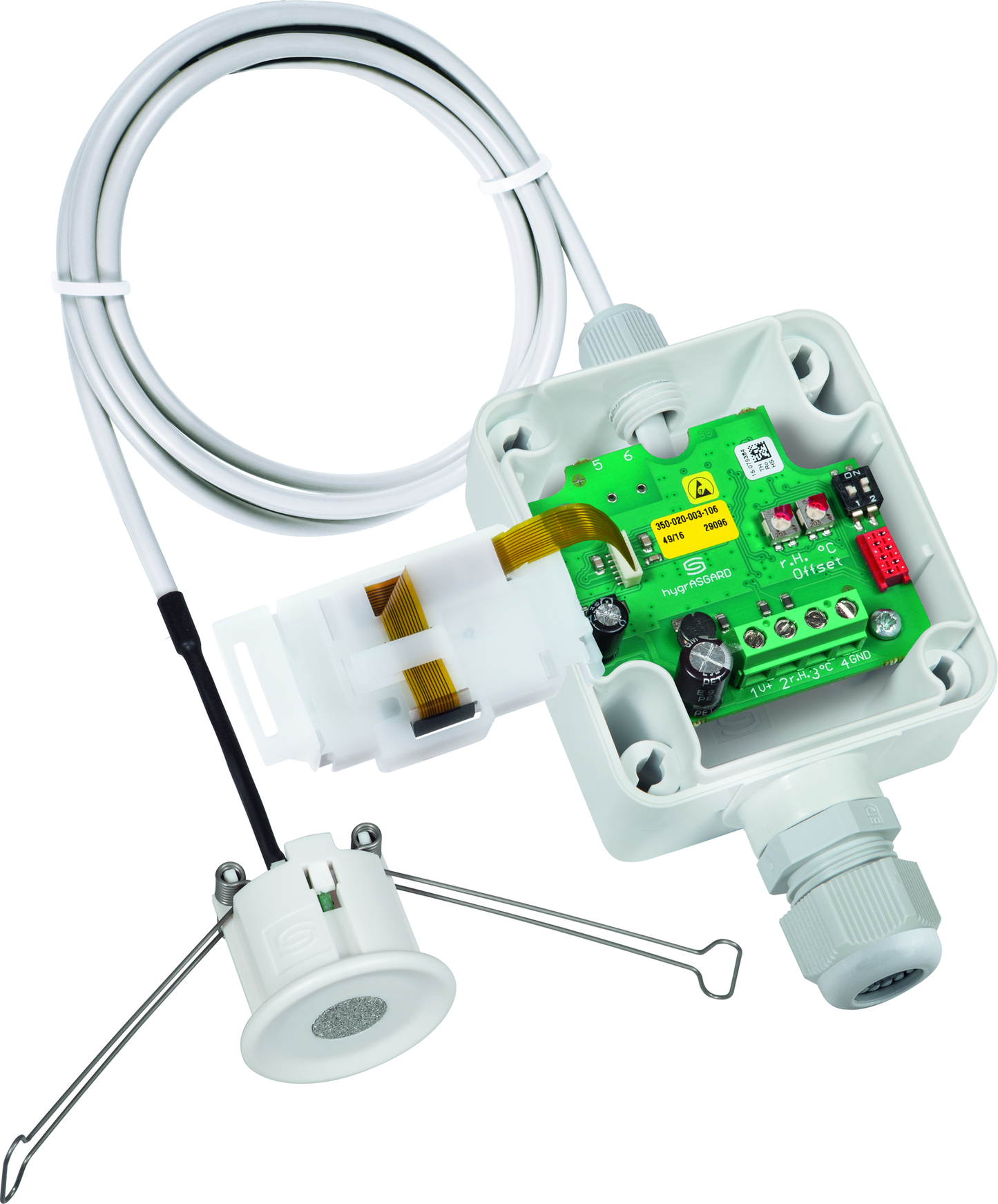 HYGRASGARD DFF-U LCD, mit geöffneter Abdeckung und LCD-Anzeige, mit Sinterfilter - S+S Regeltechnik