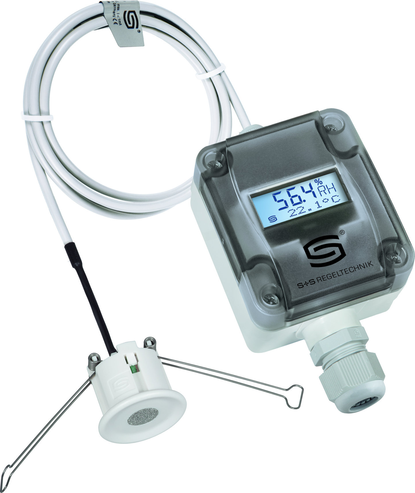 HYGRASGARD DFF-U LCD, mit geöffneter Abdeckung, mit Metall-Sinterfilter - S+S Regeltechnik