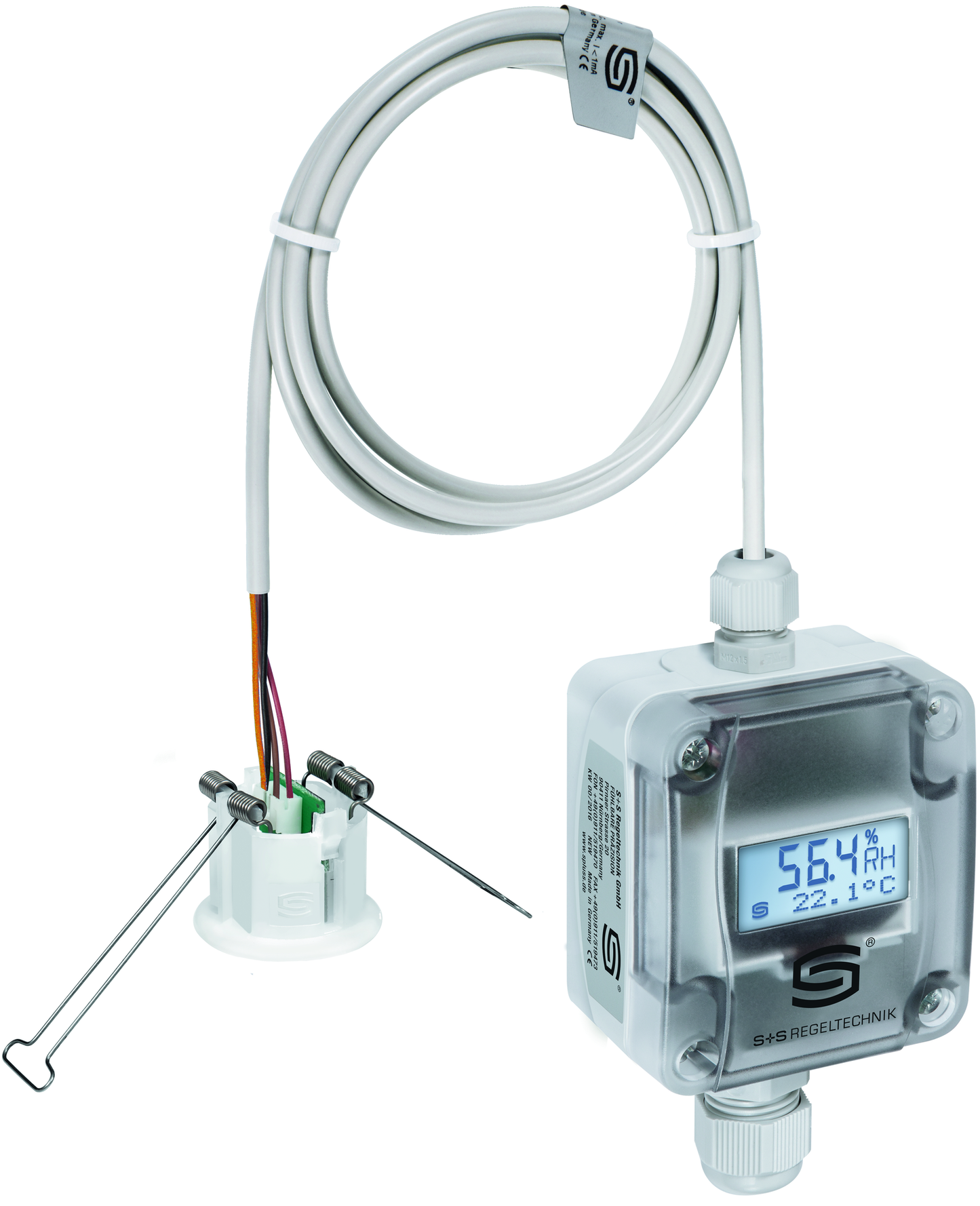 Deckeneinbau-Feuchtefühler HYGRASGARD DFF-U LCD, mit LCD-Anzeige, mit Metall-Sinterfilter - S+S Regeltechnik