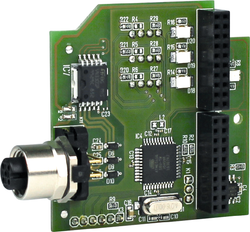 Erweiterungsplatine "RS232", M12, 5-polig Power IO-C100_RS232, mit geöffneter Abdeckung und sichtbarer Platine - S+S Regeltechnik