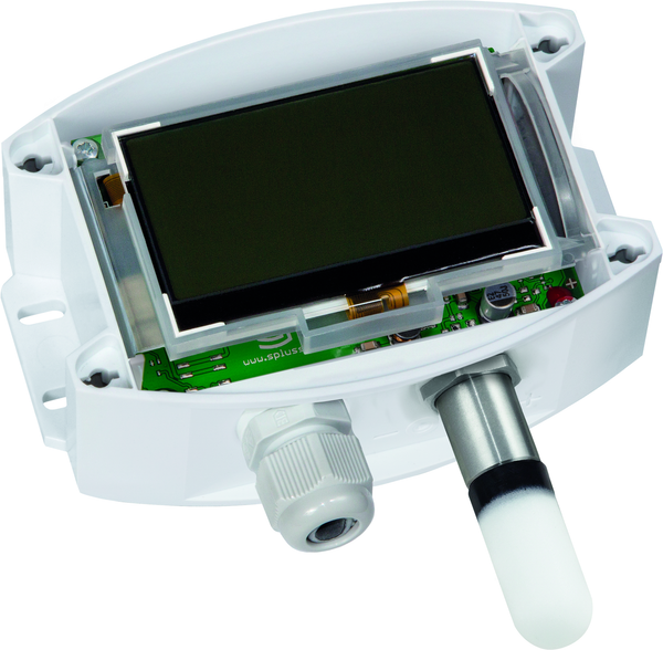 HYGRASGARD AFTF-U LCD, mit geöffneter Abdeckung, mit Kunststoff-Sinterfilter - S+S Regeltechnik