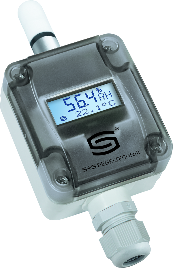 HYGRASGARD AFTF-SD-U LCD, mit geöffneter Abdeckung, mit Kunststoff-Sinterfilter - S+S Regeltechnik