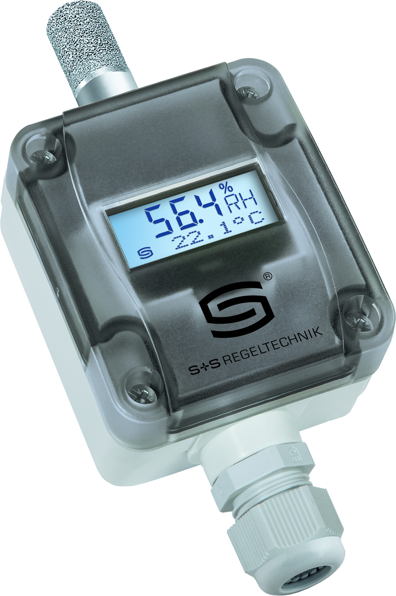 HYGRASGARD AAVTF-U LCD, mit geöffneter Abdeckung, mit Metall-Sinterfilter - S+S Regeltechnik