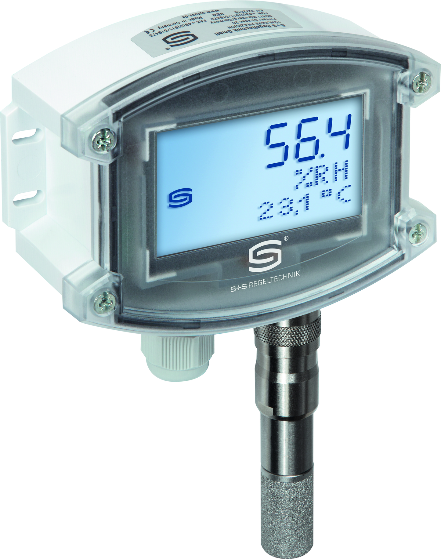 Aufputz- Feuchte- und Temperaturfühler HYGRASGARD AFTF-25-I LCD, mit LCD-Anzeige, mit Metall-Sinterfilter - S+S Regeltechnik