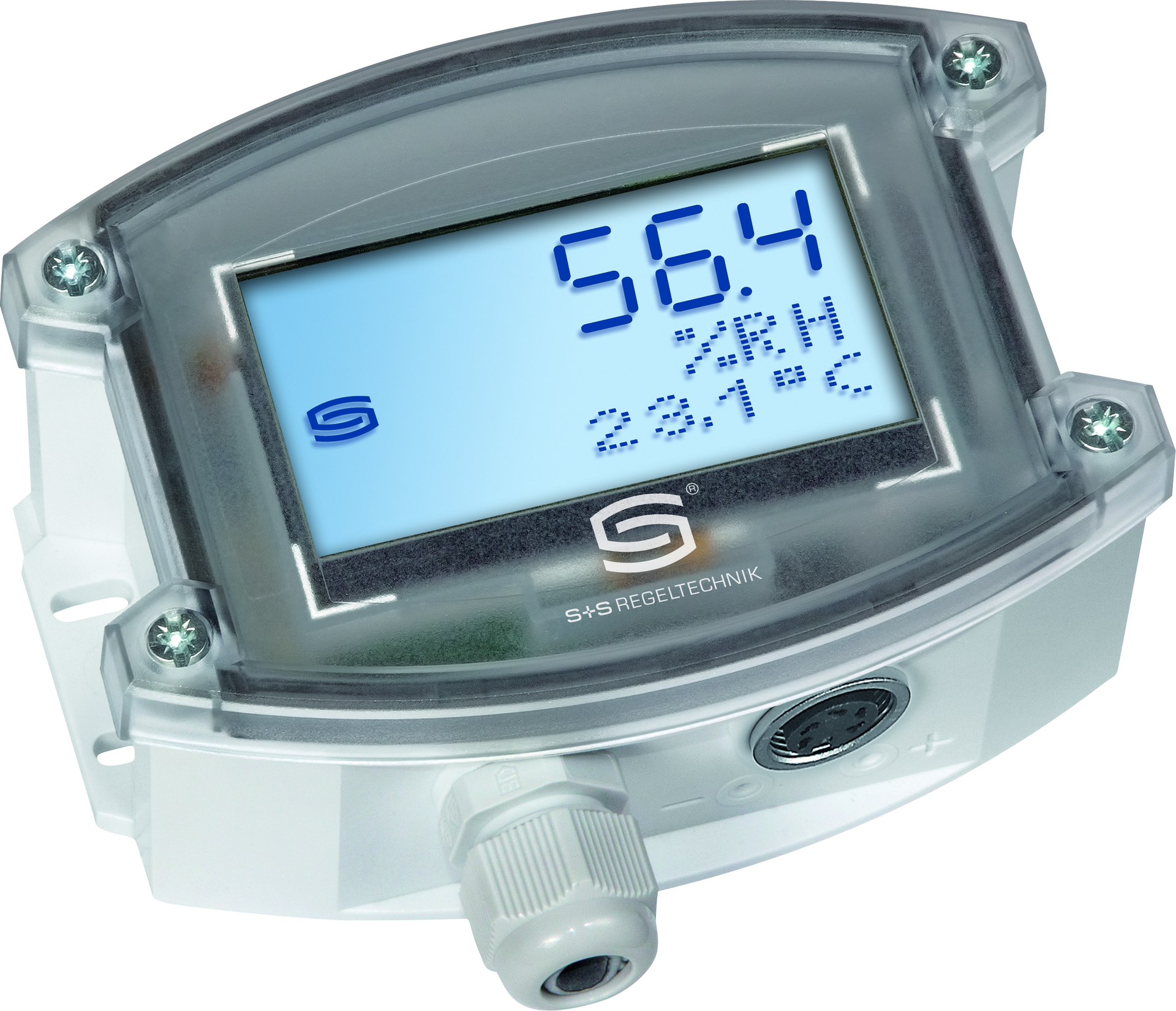 HYGRASGARD AFTF-25-I LCD, mit geöffneter Abdeckung, mit Metall-Sinterfilter - S+S Regeltechnik