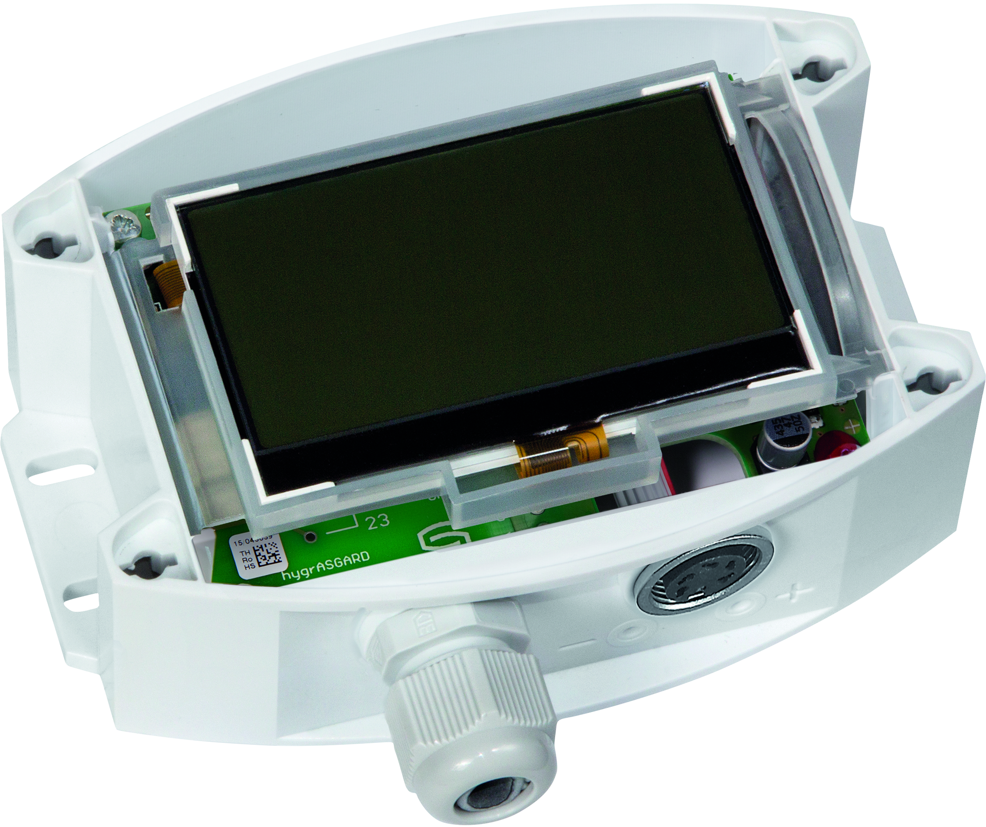 HYGRASGARD AFTF-25-I LCD, mit geöffneter Abdeckung, mit Sinterfilter - S+S Regeltechnik