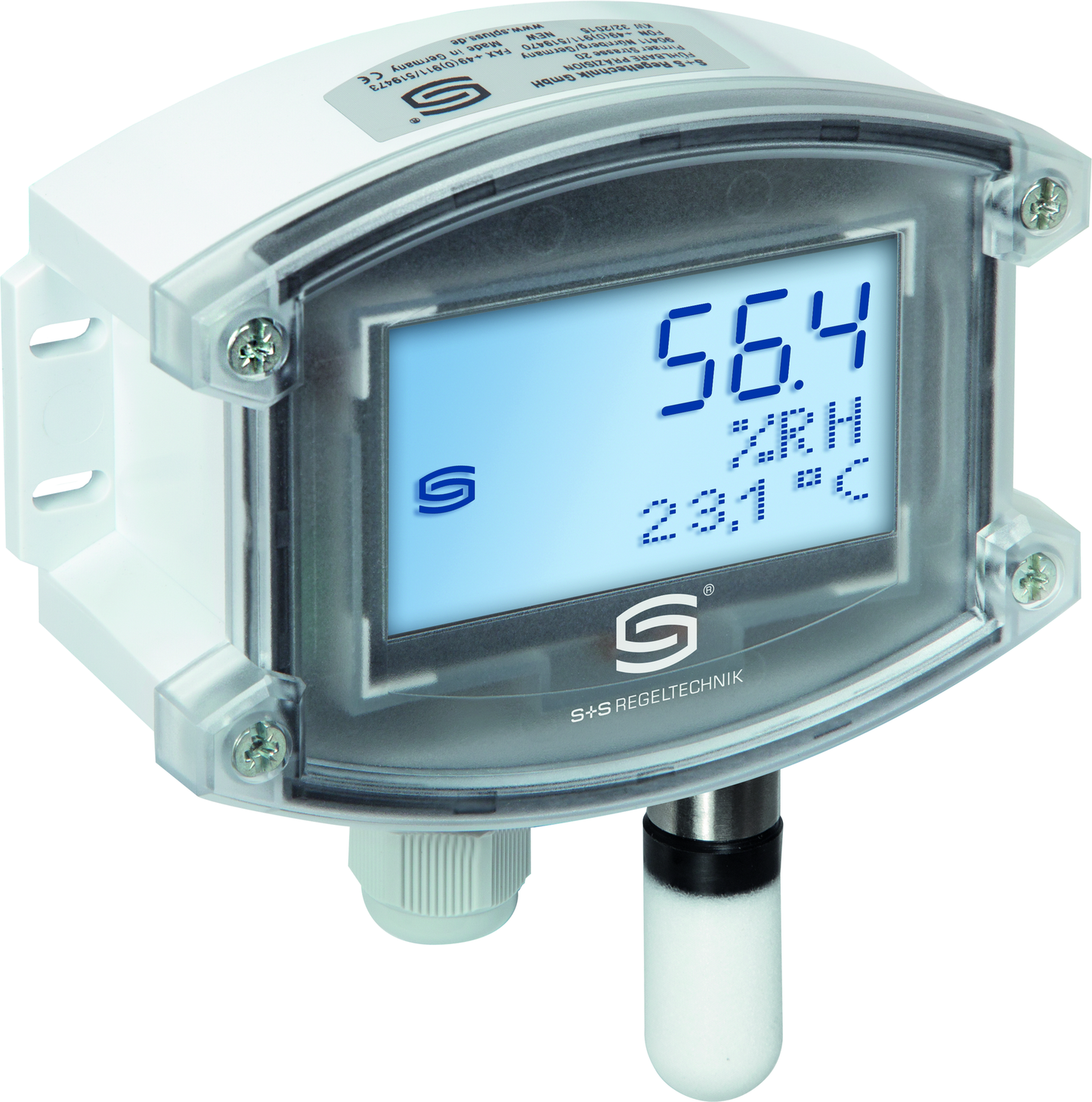 Aufputzfeuchte- und Temperaturfühler HYGRASGARD AFTF-U LCD, mit LCD-Anzeige, mit Kunststoff-Sinterfilter - S+S Regeltechnik