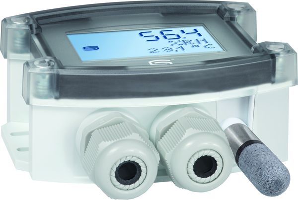 HYGRASGARD AFTF-Modbus-T3 LCD, Anschlussseite des Geräts, mit Kunststoff-Sinterfilter - S+S Regeltechnik