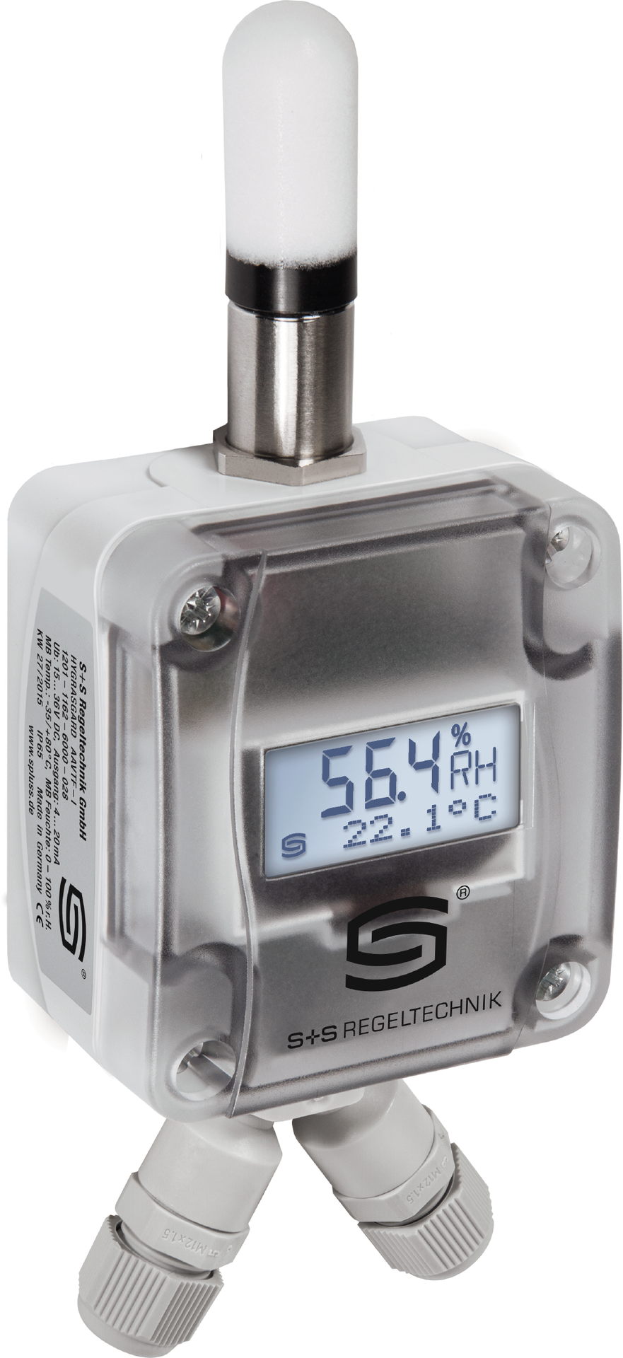Aufputz- Feuchte- und Temperaturfühler HYGRASGARD AFTF-SD-Modbus LCD, mit LCD-Anzeige, mit Kunststoff-Sinterfilter - S+S Regeltechnik