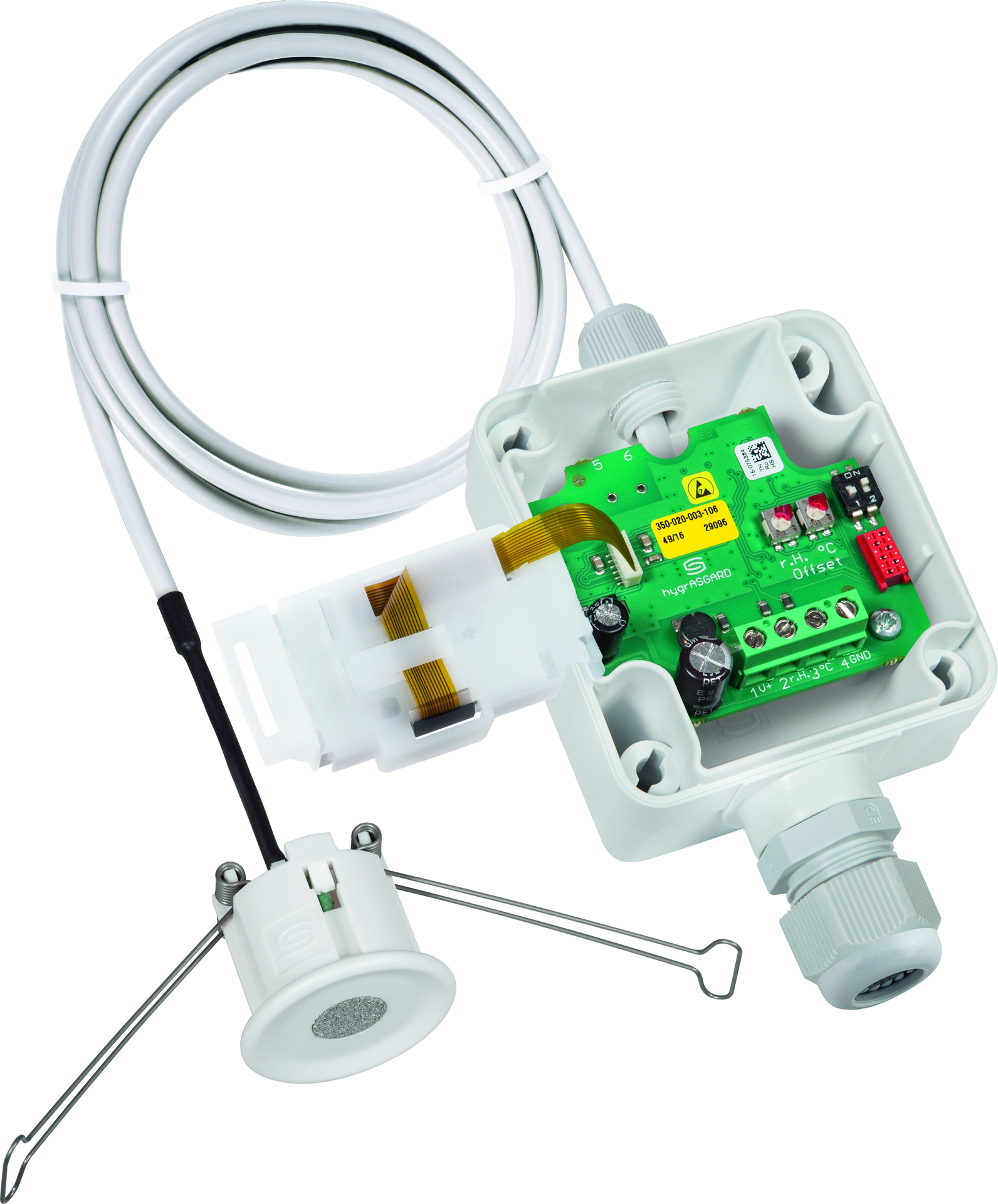 HYGRASGARD DFF-U LCD, mit geöffneter Abdeckung und LCD-Anzeige, mit Sinterfilter - S+S Regeltechnik
