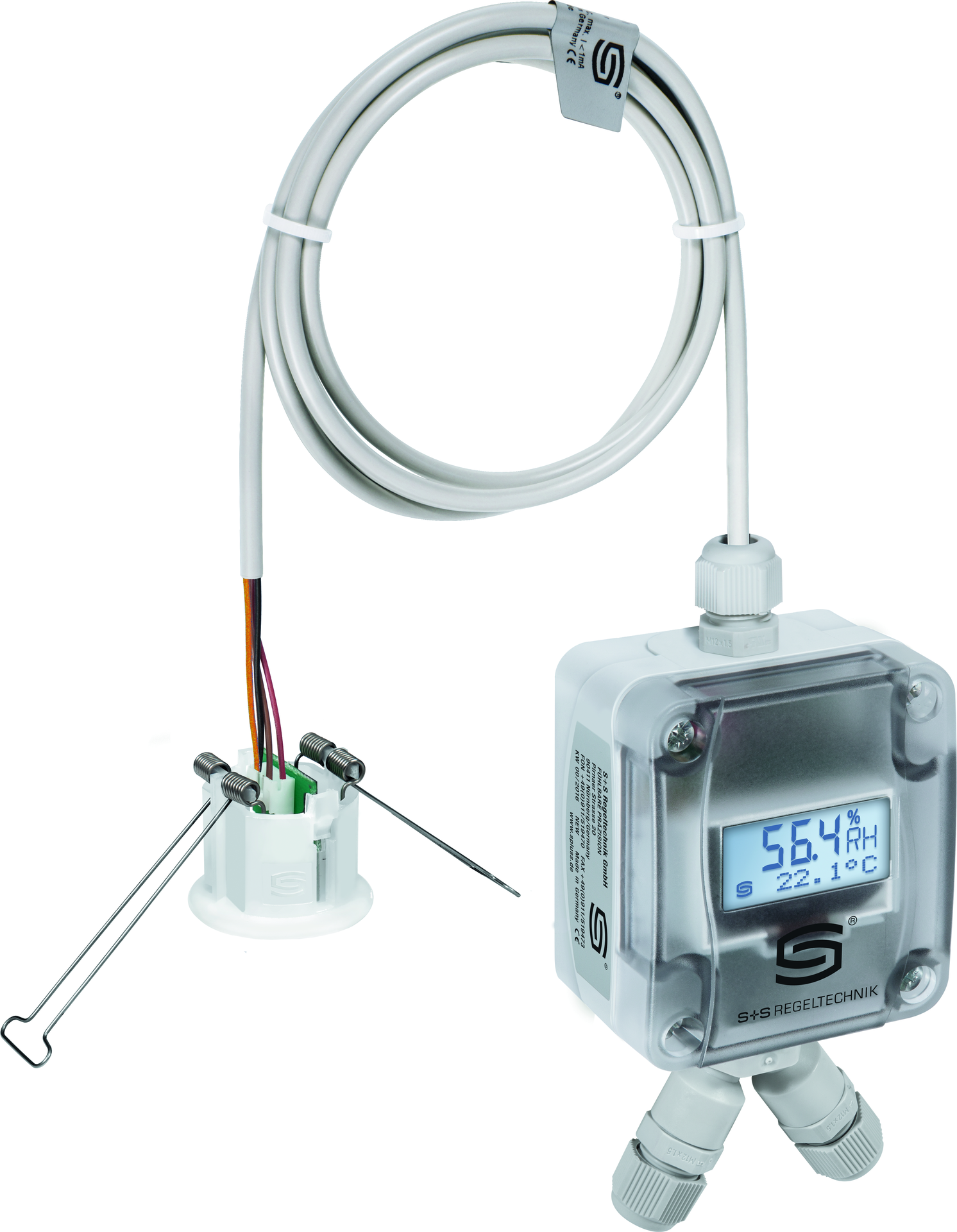 Deckeneinbau-Feuchte- und Temperaturfühler HYGRASGARD DFTF-Modbus LCD, mit LCD-Anzeige, mit Metall-Sinterfilter - S+S Regeltechnik