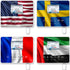RYMASKON® RYM 1461C-RH-WMOD controllers with flags of USA, Sweden, France, and Italy, showcasing room climate control features.
