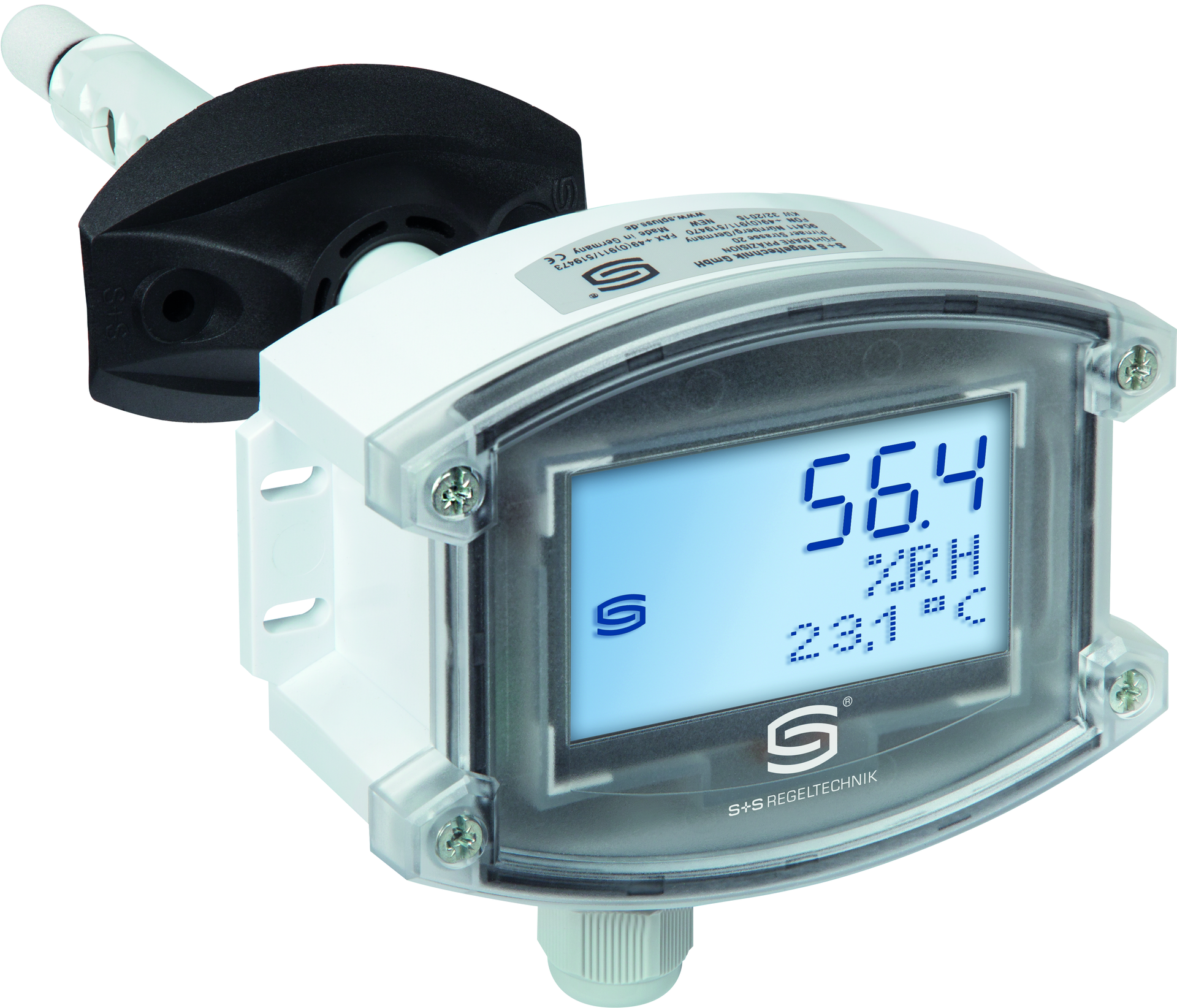 Kanalfeuchtefühler HYGRASGARD KFF-20-I LCD, mit LCD-Anzeige, mit Kunststoff-Sinterfilter - S+S Regeltechnik