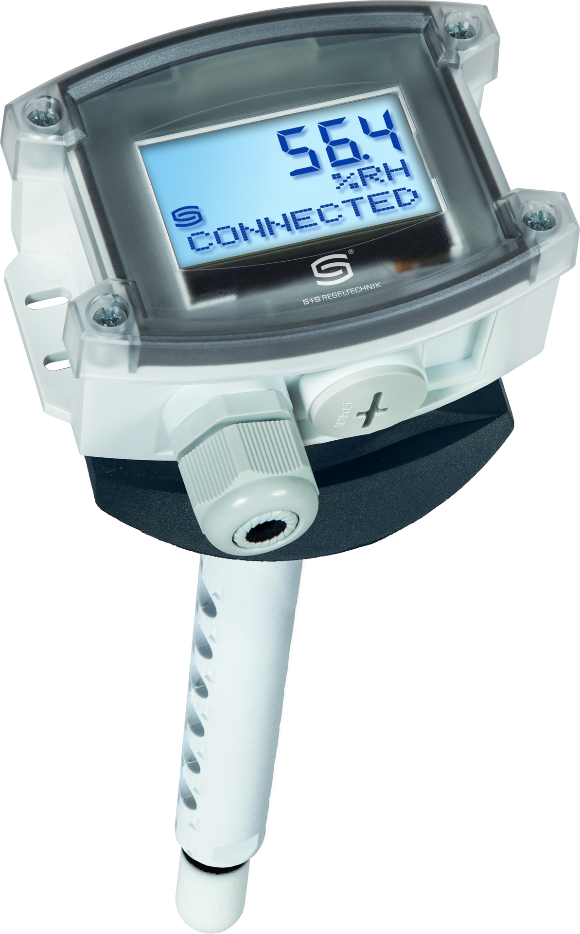 HYGRASGARD KFTF-20-wModbus LCD, mit geöffneter Abdeckung, mit Metall-Sinterfilter - S+S Regeltechnik