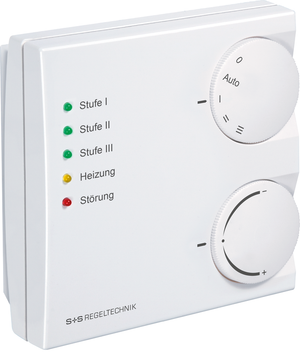 Feuchte- und Temperatursensor im geschlossenen Gehäuse mit Status-LEDs und Drehreglern