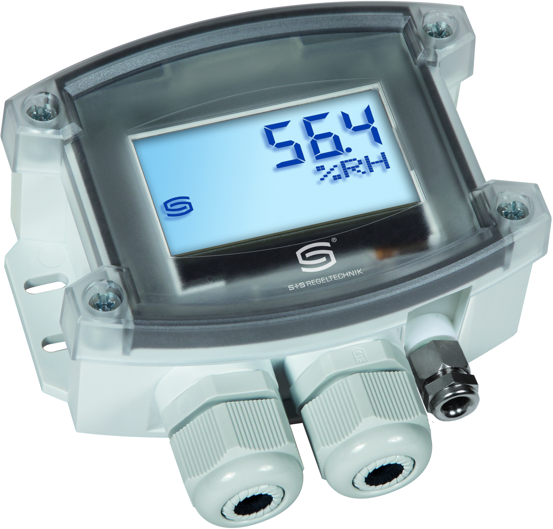 HYGRASGARD RPFTF-Modbus-T3 LCD, mit geöffneter Abdeckung, mit Metall-Sinterfilter - S+S Regeltechnik