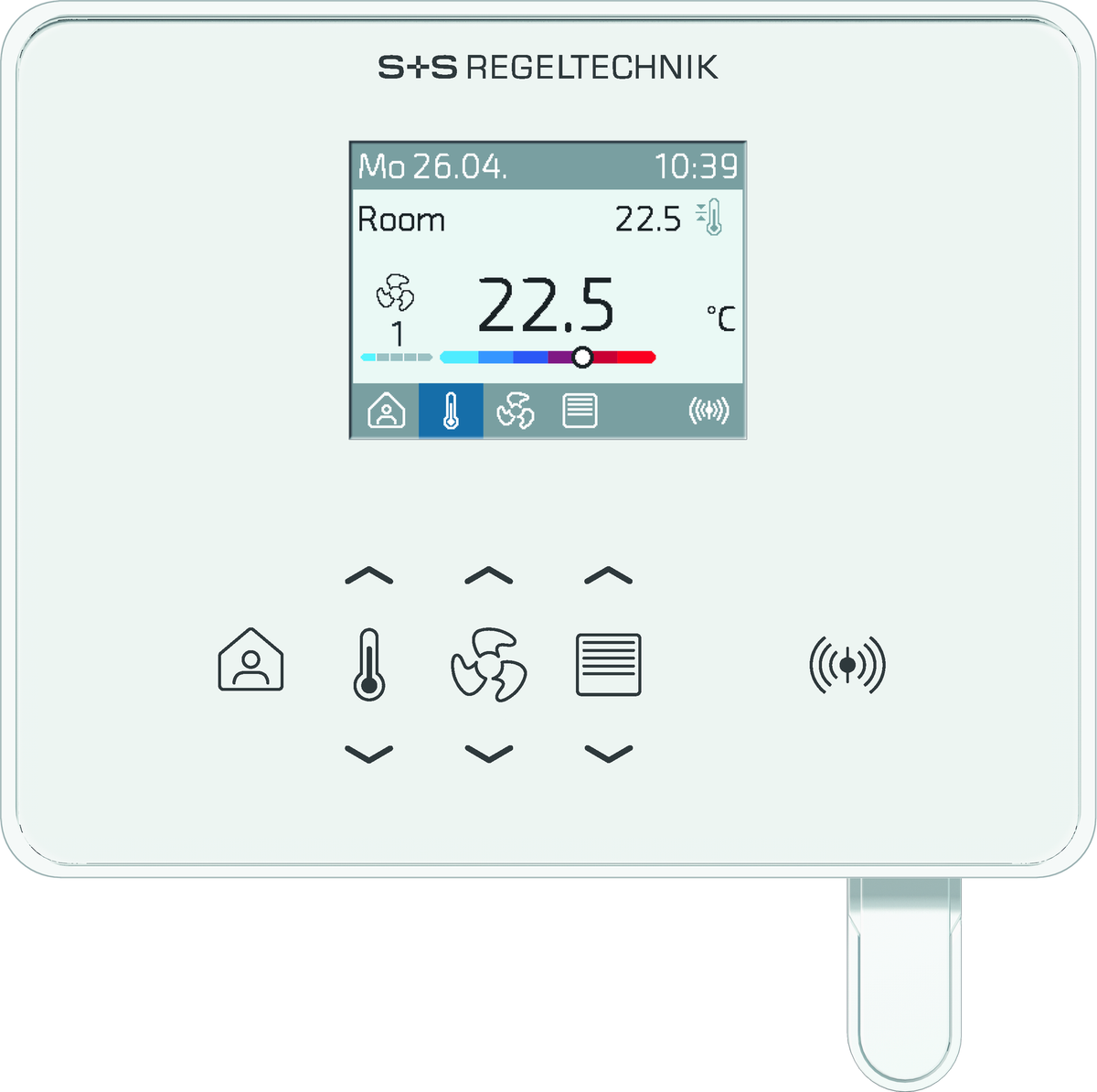 RYMASKON® RYM 1441C-RH-CO2-VOC-WMOD-B room controller with display for climate zone management.