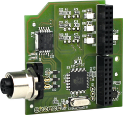 Erweiterungsplatine "RS485", M12, 5-polig Power IO-C100_RS485, mit geöffneter Abdeckung und sichtbarer Platine - S+S Regeltechnik